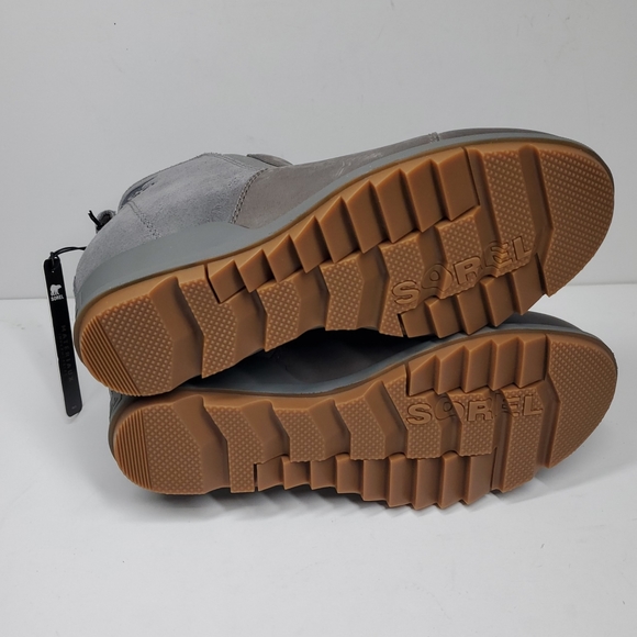 New SOREL Evie Wedge Gray Leather Ankle Boots - Picture 5 of 8